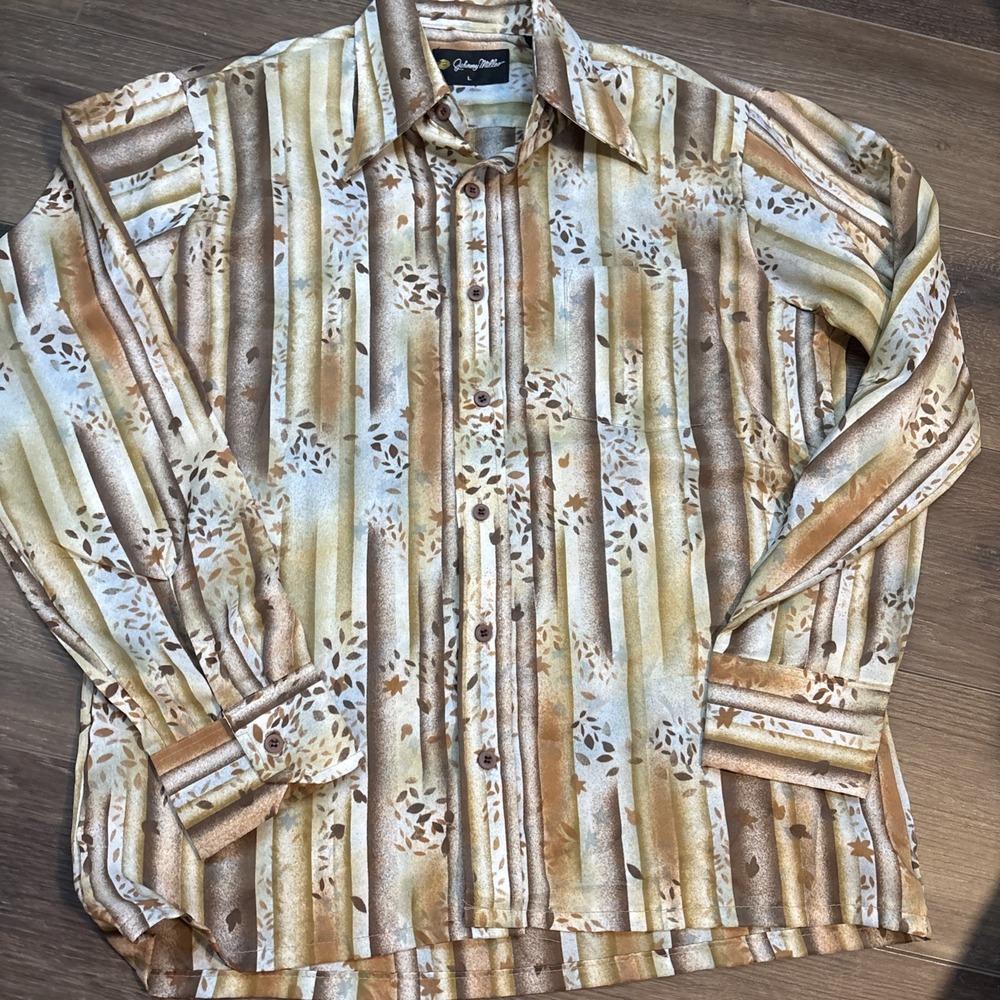 Vintage 70s SEARS JOHNNY MILLER DISCO SHIRT BOARD STYLE DAGGER COLLAR Large